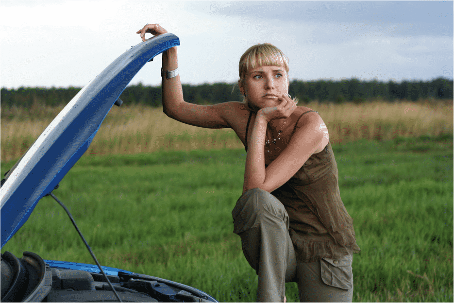 woman stranded broke down car